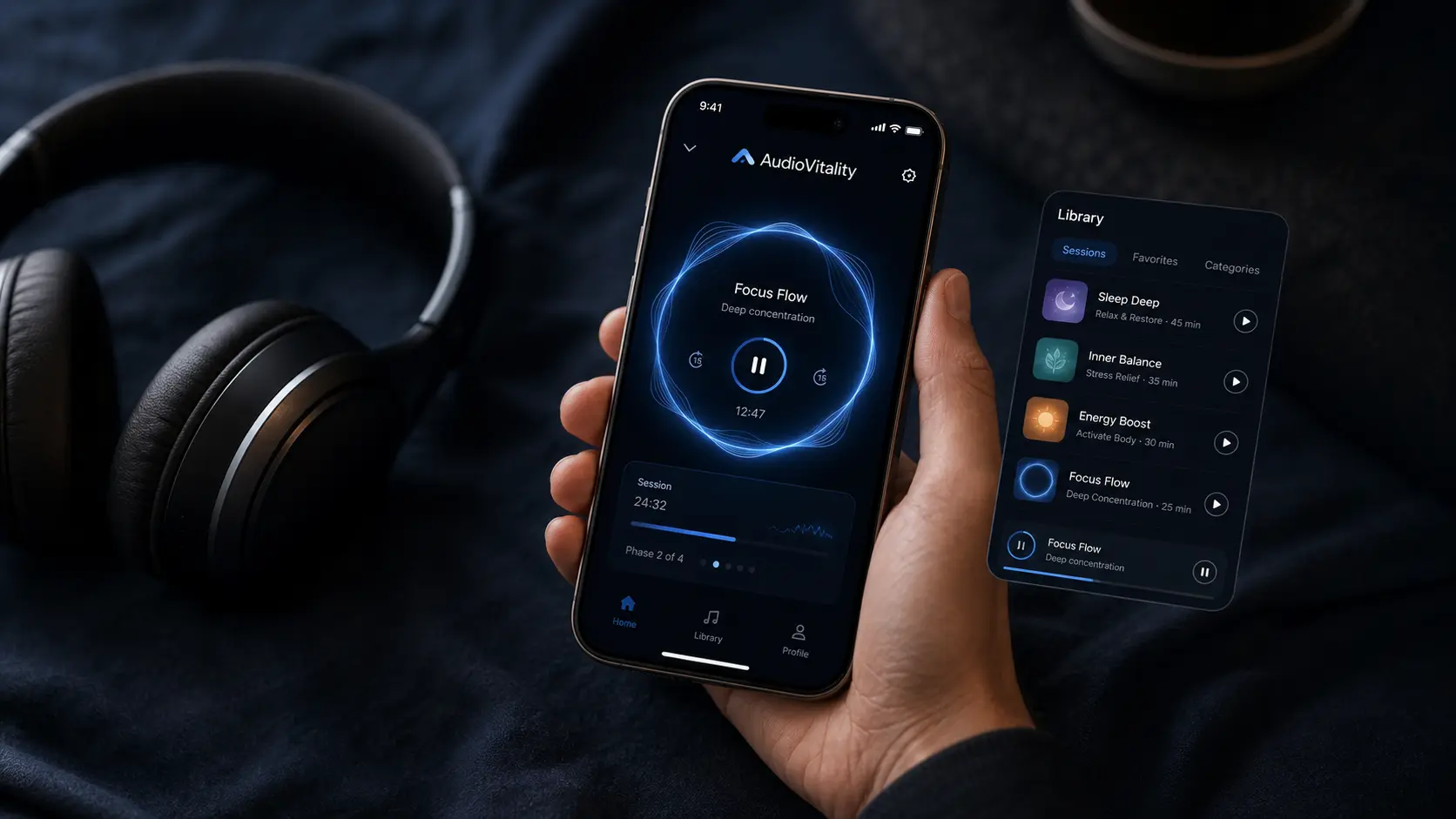 AudioVitality: Application mobile WellTech de sons personnalisés pour le bien-être et la gestion des acouphènes