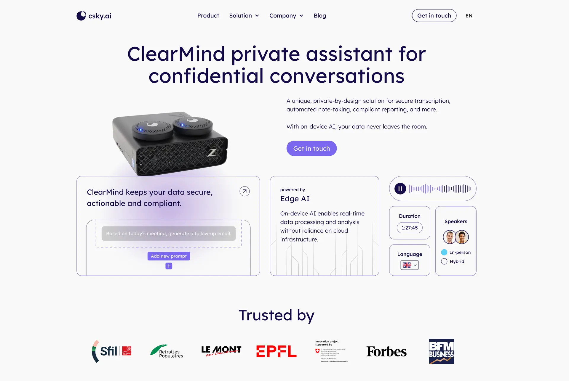 Csky.ai: Application mobile et landing page pour une startup EPFL en Edge IA.