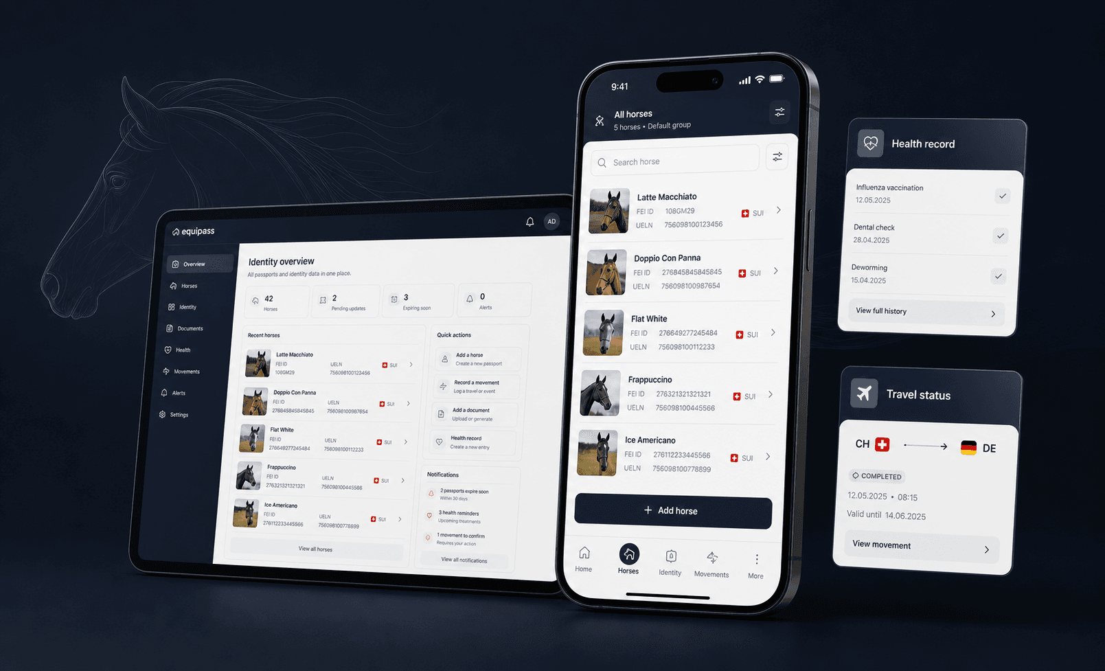 Equipass: Digitaler Pass für Identität und Wohlbefinden von Pferden, entwickelt für einen internationalen Sportverband in Lausanne